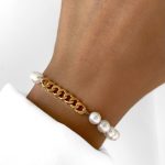 دستبند تکه زنجیر مرواریدی