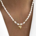 گردنبند قلب شکلاتی کوچک مرواریدی