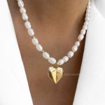 گردنبند قلب شکلاتی بزرگ مرواریدی