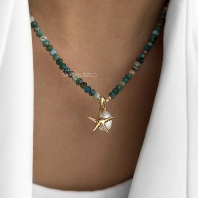 گردنبند ستاره دریایی با سنگ اپاتیت آبی