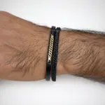 دستبند چرم پلاک زنجیر پرسی
