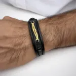 دستبند چرم 3 لاین پلاک لیزری پر